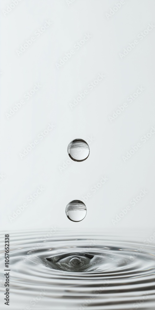 A drop of water falling into a large wave. Concept of calmness and serenity, as the water droplet gently touches the surface of the wave. The contrast between the small droplet A drop of water falling into a large wave. Concept of calmness and serenity, as the water droplet gently touches the surface of the wave. The contrast between the small droplet