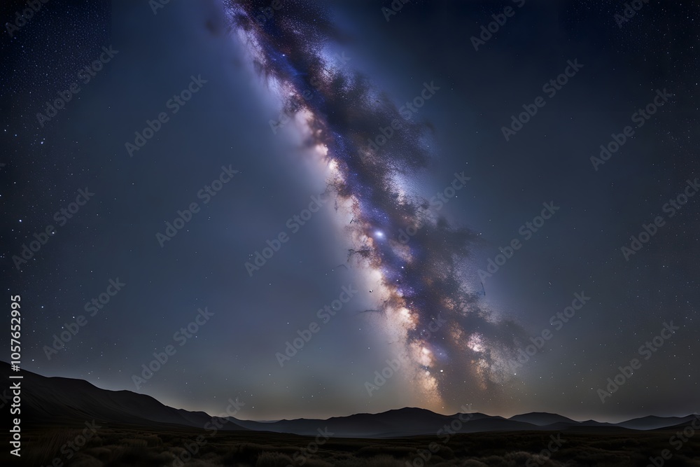 Milky way stretching across a clear night sky with vibrant stars scattered, AI Generated Milky way stretching across a clear night sky with vibrant stars scattered, AI Generated