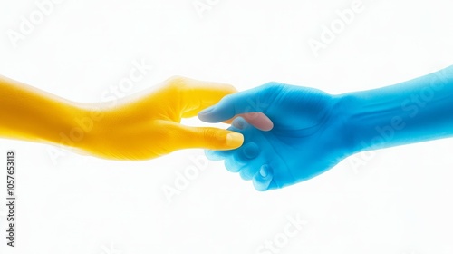 blue yellow hand holding shake