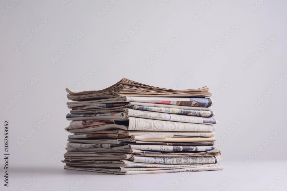 Stacked Newspapers on a White Surface Stacked Newspapers on a White Surface