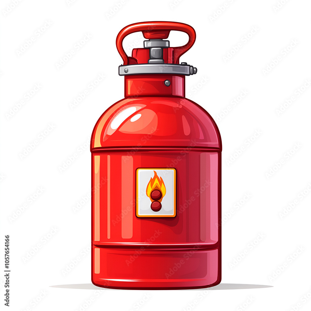 Red gas cylinder with flame symbol designed for home safety in kitchen areas, showcasing proper storage and handling protocols Red gas cylinder with flame symbol designed for home safety in kitchen areas, showcasing proper storage and handling protocols