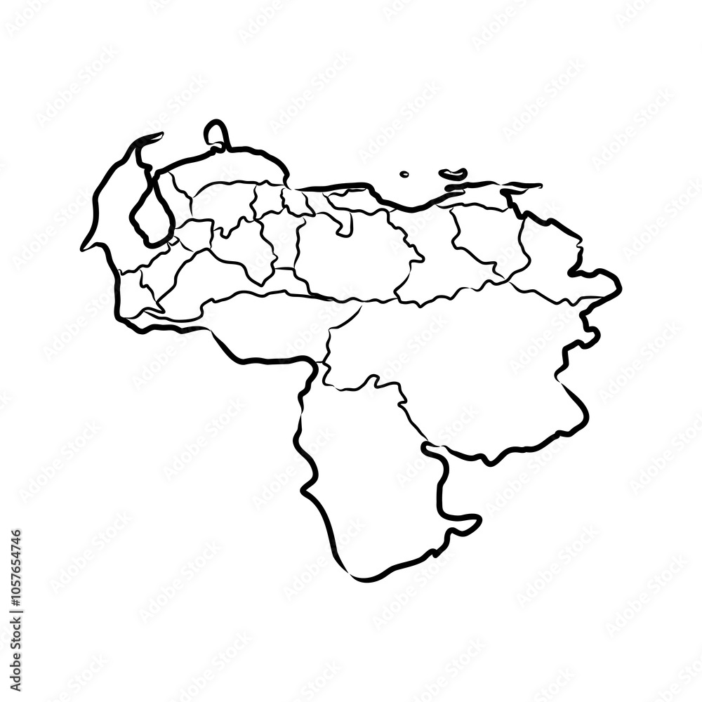 Venezuela map hand drawn sketch. Vector illustration.Venezuela map, vector sketch Venezuela map hand drawn sketch. Vector illustration.Venezuela map, vector sketch