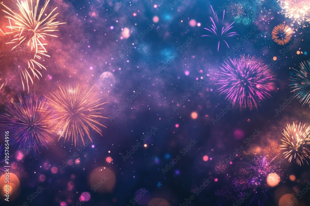 Vibrant Fireworks Display Over Dark Night Sky Vibrant Fireworks Display Over Dark Night Sky