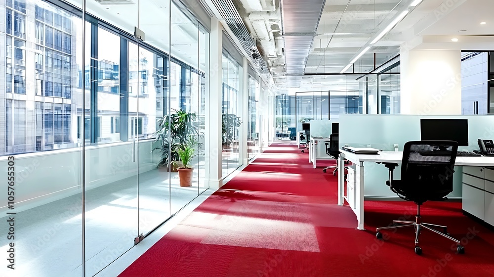 Modern Minimalistic Concrete Coworking Office room with Blank Walls, High Ceilings,and Mockup Frame Modern Minimalistic Concrete Coworking Office room with Blank Walls, High Ceilings,and Mockup Frame