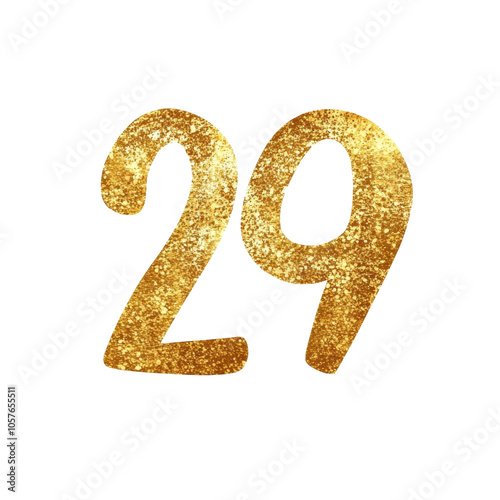 Golden Glitter Number 29 isolated on transparent background, cut out, png, twenty nine photo