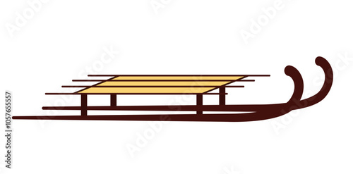Sleigh brown. Simple sled vector illustration. Wooden sled without back. The theme of winter fun, skiing, active recreation.
