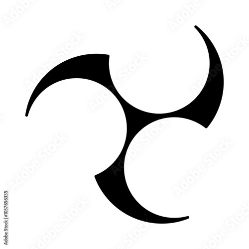 Swirl derived from a Japanese three tomoe symbol, a left threefold Mitsudomoe, and a swirl of three commas or tadpoles, circumscribed in a circle. Widely used for or emblems, banners, and others.