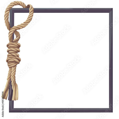 Nautical Rope Frame: A rustic, square frame adorned with a detailed beige rope knot isolated on transparent background, cut out, png. Perfect for adding a touch of nautical charm to your designs. 
