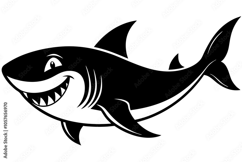 Shark Cartoon Silhouettes Vector Illustration on White Background Shark Cartoon Silhouettes Vector Illustration on White Background