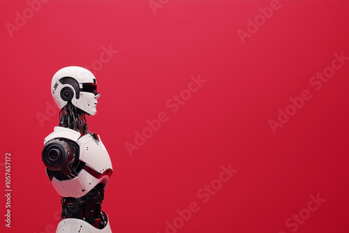 Futuristic robot without arms isolated on a red background photo