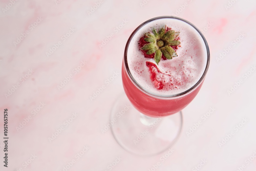 Red Cocktail with Straw and Fresh Strawberry Red Cocktail with Straw and Fresh Strawberry