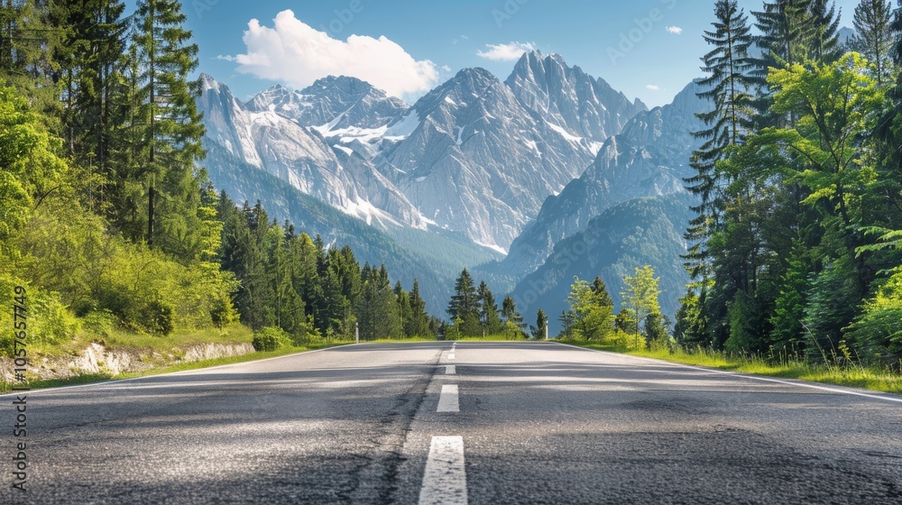 Naklejka premium Asphalt road in Austria during golden hour with warm sunlight