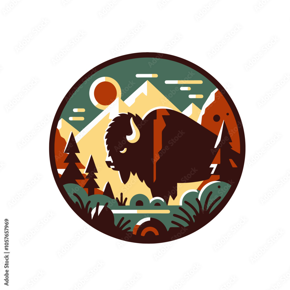 Fototapeta premium Bison of buffalo badge template isolated vector illustration