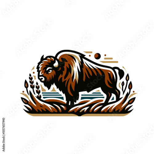 Bison of buffalo badge template isolated vector illustration