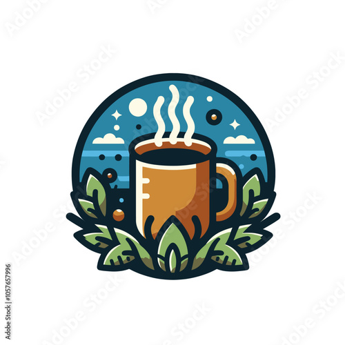 Coffee cup in nature landscape monochrome isolated vector illustration	