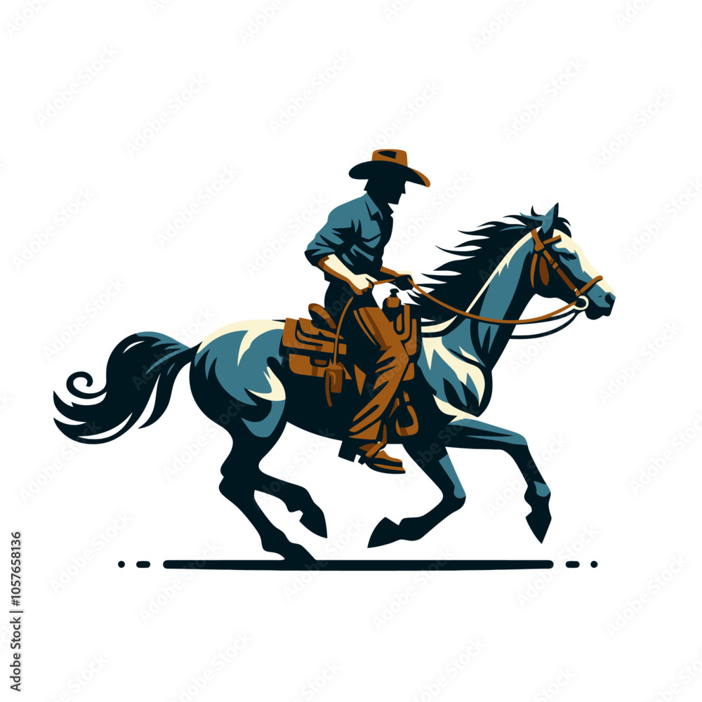 Obraz premium Cowboy riding a horse. Isolated vector illustration