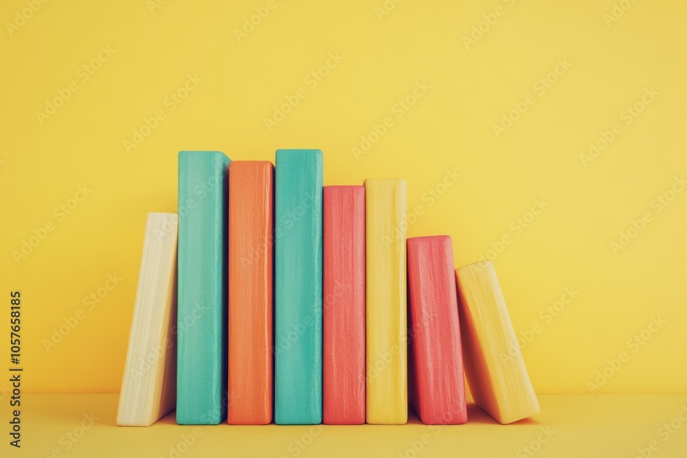 Colorful Books Against Yellow Background Colorful Books Against Yellow Background