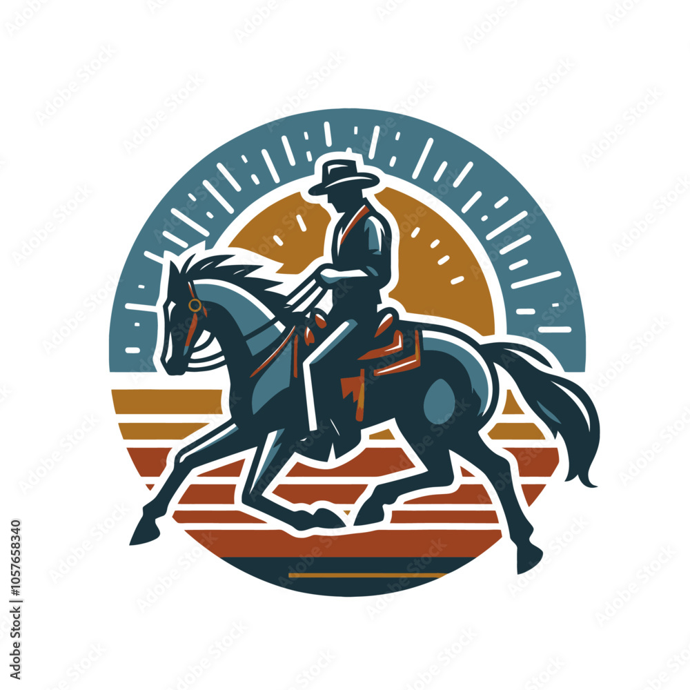 Fototapeta premium Cowboy riding a horse. Isolated vector illustration