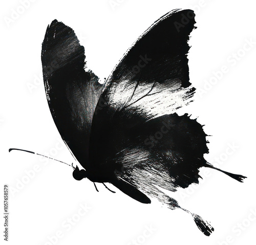 PNG A butterfly silhouette black white. photo