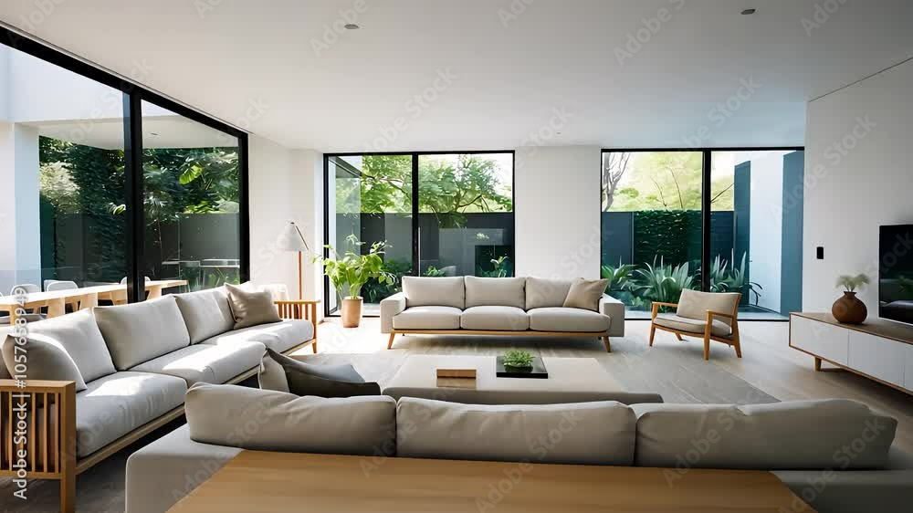 custom made wallpaper toronto digitalModern Minimalist Living Room with Large Windows and Natural Light

