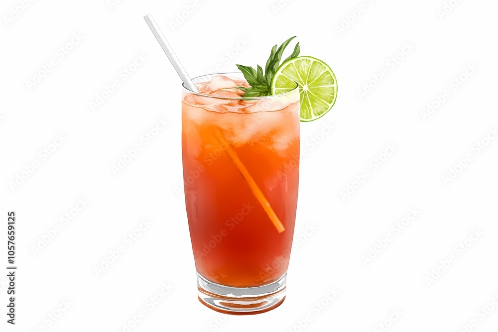 Refreshing Tropical Cocktail with Lime and Garnish Refreshing Tropical Cocktail with Lime and Garnish