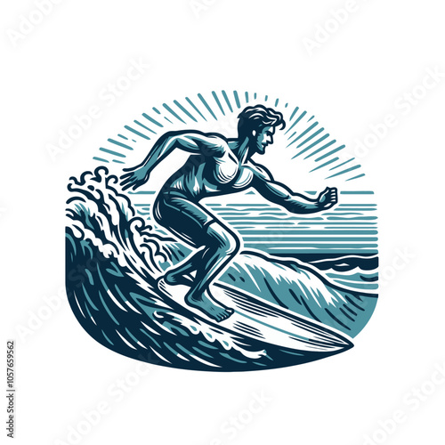 surfer outdoor adventure emblem. Ocean waves. Isolated vector illustration	
