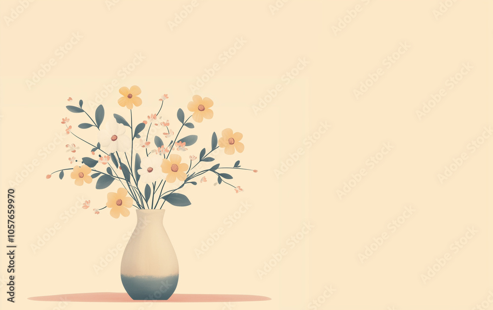 Flowers in a vase isolated on a yellow background Flowers in a vase isolated on a yellow background