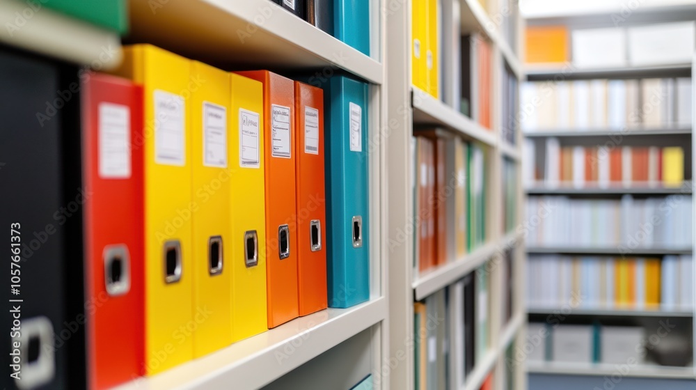 Colorful File Folders on a Shelf in a Library Colorful File Folders on a Shelf in a Library
