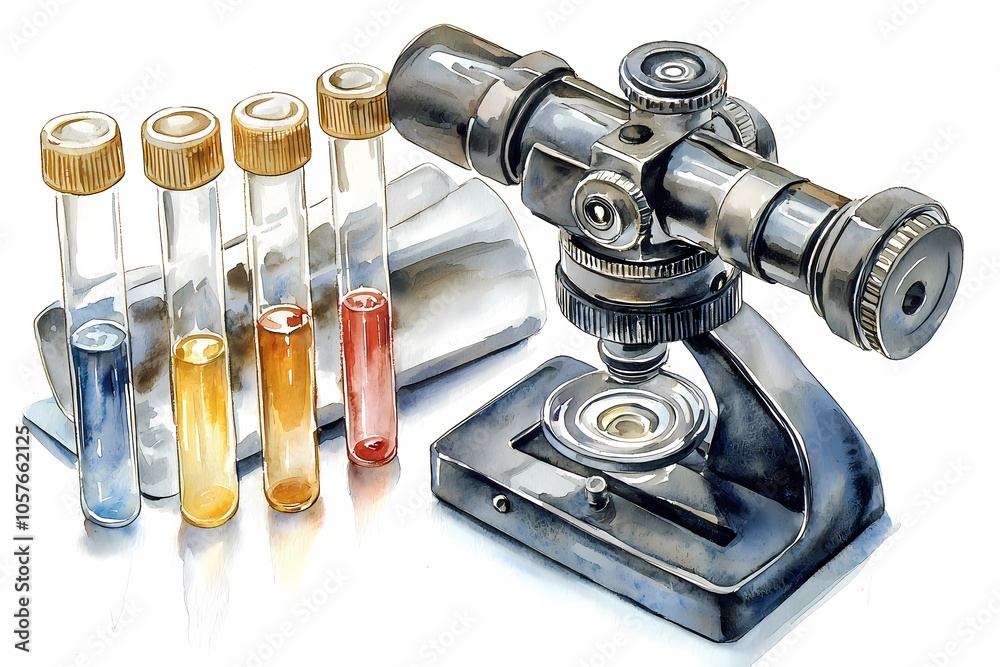 Colorful Liquids in Test Tubes Next to Microscope Colorful Liquids in Test Tubes Next to Microscope