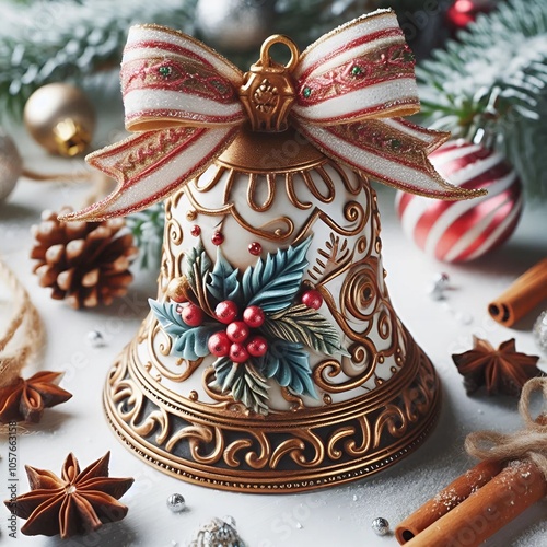 christmas bells with red ribbon