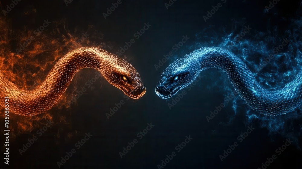 two dragons in red and blue two dragons in red and blue