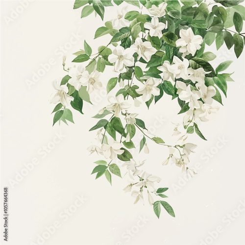 Watercolor vector of jasmine, isolated on a white background, and jasmine vector