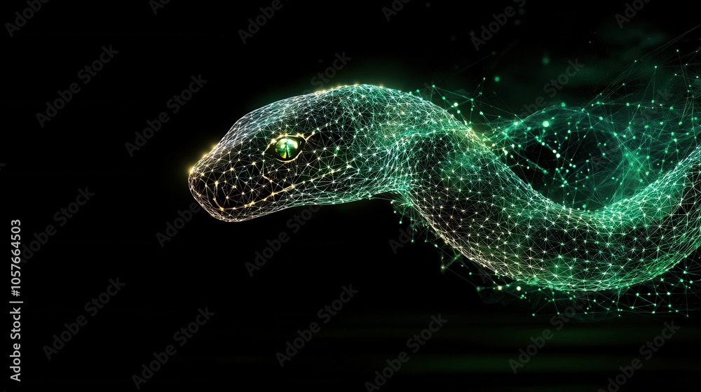 technological green snake on a dark background technological green snake on a dark background