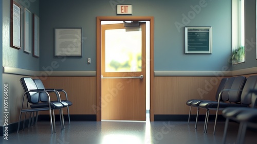 An office, door open, POV from inside the office looking into the waiting room