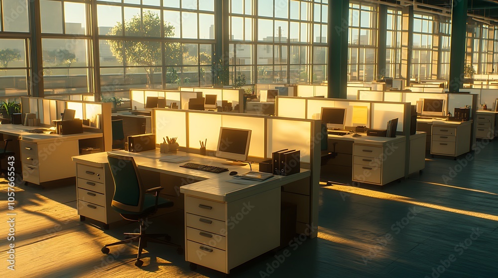Modern Minimalistic Concrete Coworking Office room with Blank Walls, High Ceilings,and Mockup Frame Modern Minimalistic Concrete Coworking Office room with Blank Walls, High Ceilings,and Mockup Frame