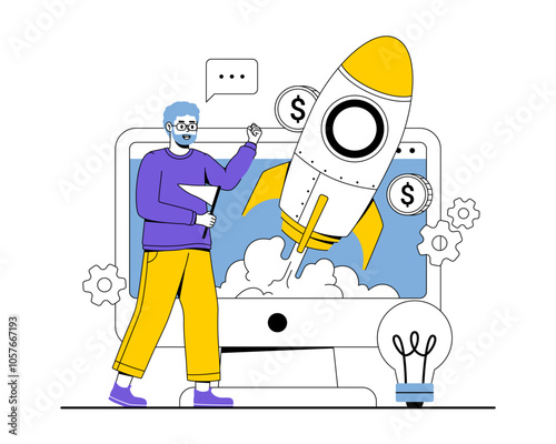 Entrepreneur initiates a digital startup launch