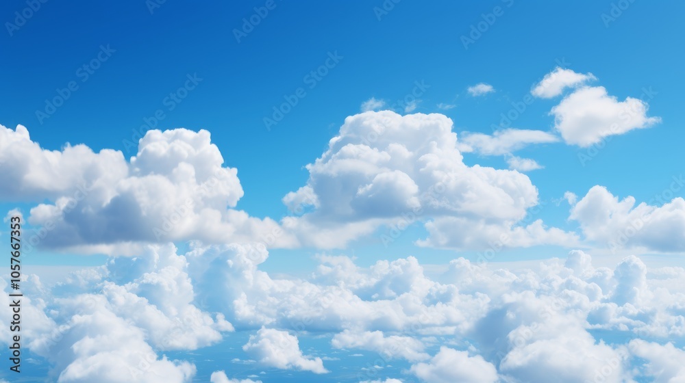 Clear blue sky with picturesque cumulus clouds creating a tranquil scene Clear blue sky with picturesque cumulus clouds creating a tranquil scene
