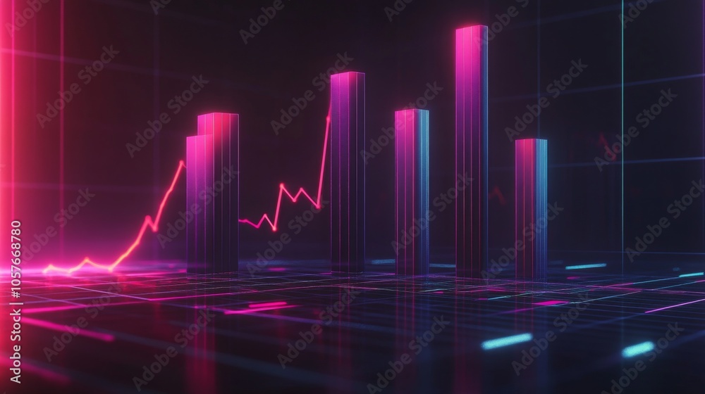 Fototapeta premium Dynamic Financial Graph with Neon Colors and Lights