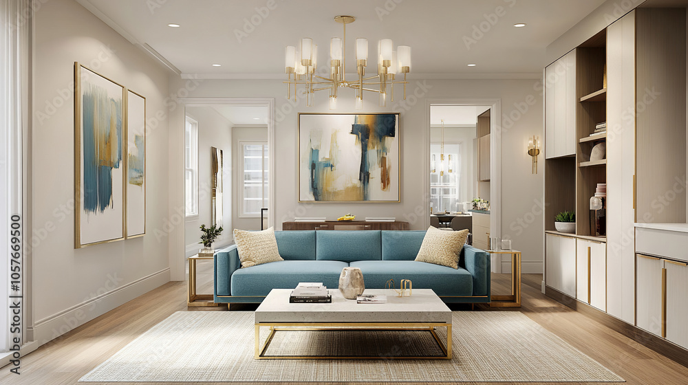 an editorial photograph of a large traditional American living room taken from perspective
from the hallway, with a high, flat ceiling. contemporary sofa with teal wool upholstery
textured. off white an editorial photograph of a large traditional American living room taken from perspective
from the hallway, with a high, flat ceiling. contemporary sofa with teal wool upholstery
textured. off white