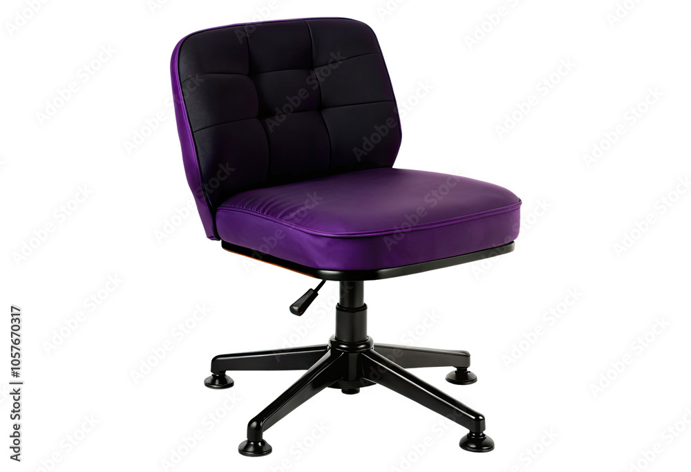 an office chair with purple upholstered seat isolated with transparent background