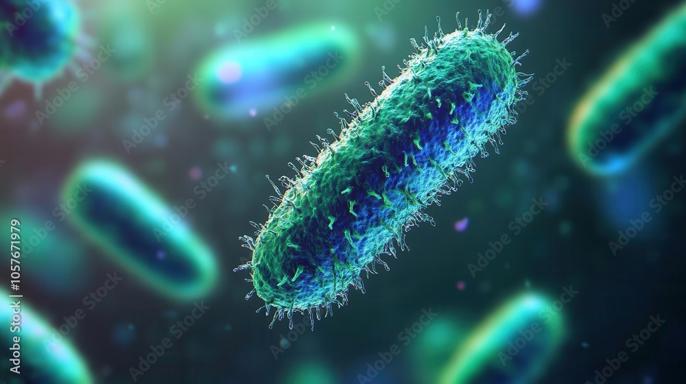 microscopic view of probiotics bacteria, showcasing escherichia coli in a vibrant blue and green hue, highlighting health care and digestive anatomy in a scientific context microscopic view of probiotics bacteria, showcasing escherichia coli in a vibrant blue and green hue, highlighting health care and digestive anatomy in a scientific context