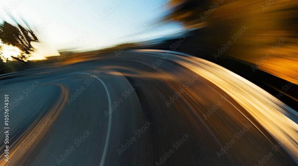 Dynamic Motion of Curved Road at Sunset Dynamic Motion of Curved Road at Sunset