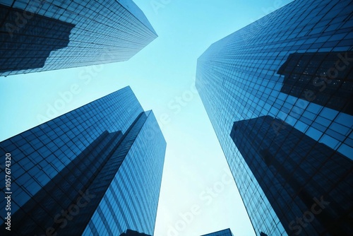 Upward View of Futuristic Skyscrapers - Modern Urban Architecture in Business District