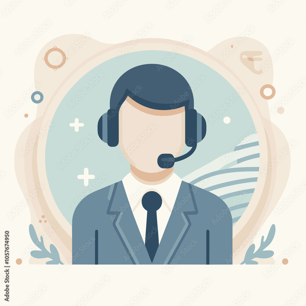 man with headset in professional mood and abstract background elements man with headset in professional mood and abstract background elements