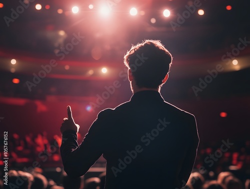 Public Speaking on a Big Stage in Spotlight photo