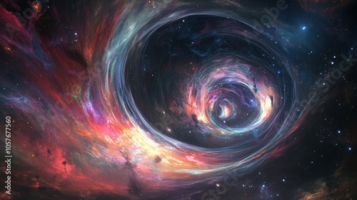 An abstract representation of a quantum rainbow emerging from a black hole,