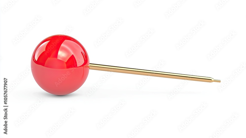 Red push pin with a golden needle, isolated on a white background. Red push pin with a golden needle, isolated on a white background.