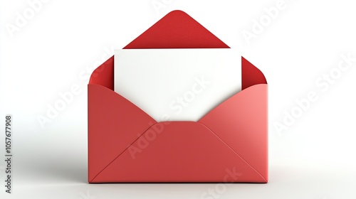 Red envelope with blank paper, isolated on white background.