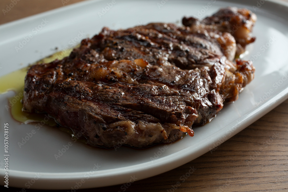 A view of a ribeye steak. A view of a ribeye steak.