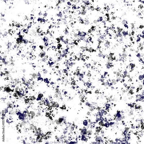 Abstract background with splashes and spots of gray, black and blue shades  a white background. The composition creates a dynamic and chaotic look, reminiscent of an a
 splashed watercolor pattern